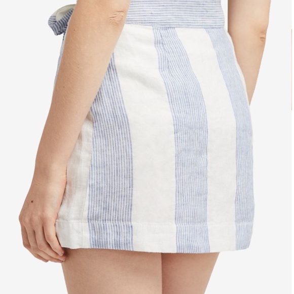 Free People Linen Wrap Skirt Blue and White Size 4 - Picture 3 of 10